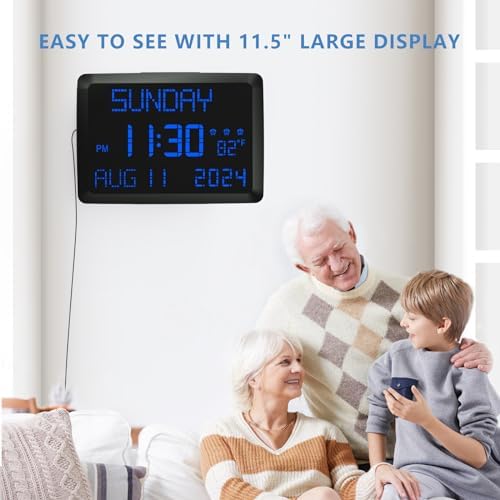 raynic digital clock, 11.5" large display calendar clock shown in use