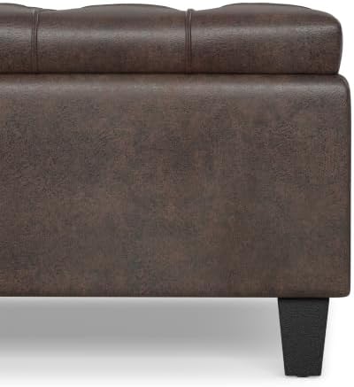 SIMPLIHOME Harrison 40" Wide Vegan Leather Ottoman in Distressed Brown