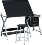 yaheetech drafting table with storage & stool, adjustable, main product view