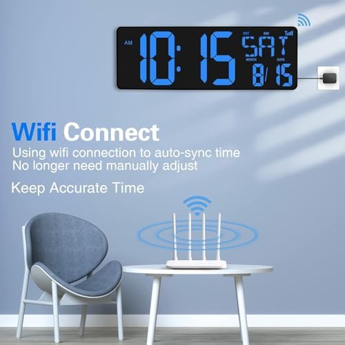 xrexs 16.5 in large digital wall clock wifi, close-up detail