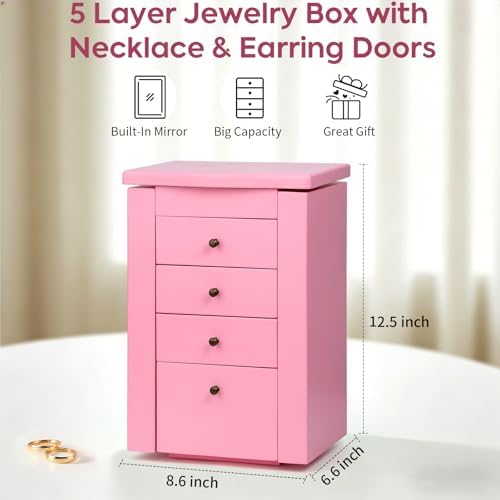Meangood Jewelry Box Jewelry Organizer, 5-Layer Wooden Jewelry Organizers and...
