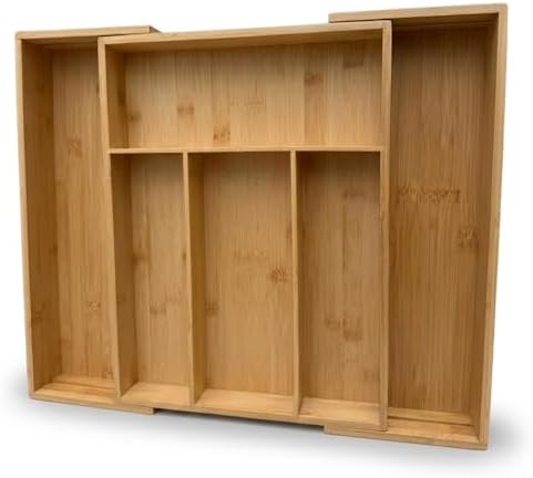 Expandable Bamboo Drawer Organizer for Kitchen Utensils, Adjustable Silverwar...