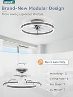 lediary ceiling fans with lights and remote, 20'' on a desk or shelf