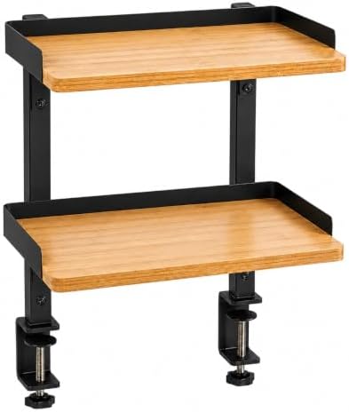 13" Clamp On Desk Shelf, 2-Tier Bamboo Desktop Organizer