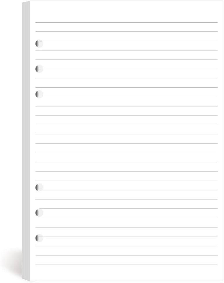 A5 Lined Paper 6-Hole Punched, 100 Sheets (200 Pages), Compatible with Filofax A5 Organizer, 100gsm, White