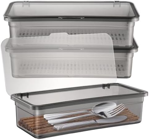 Cabilock 3 Pack Silverware Organizer with Lid, Cutlery Tray Utensil Holder fo...