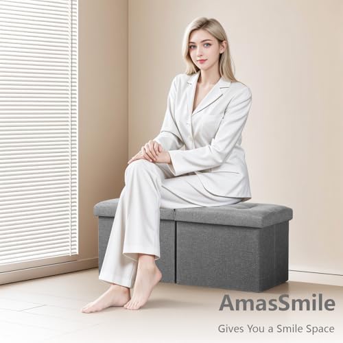 AmasSmile Footrest Ottoman Storage Bench,34" Linen Folding Chest,Gray