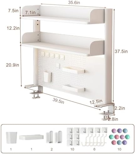 Clamp on Desk Shelf with Pegboard, Desktop Organization Bookshelf
