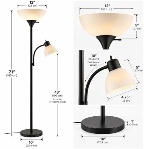 LIGHTACCENTS Floor Lamp with Side Reading Light - 72" Black Mother Daugh...