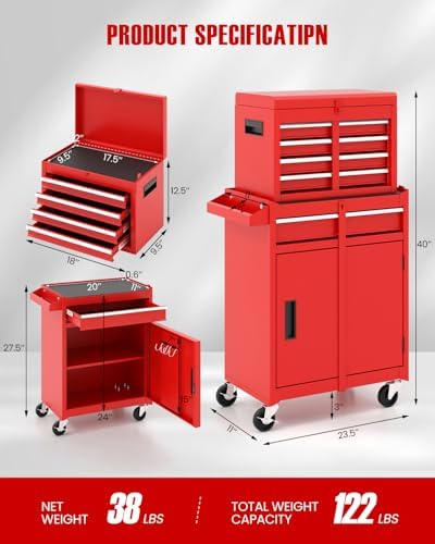 dreamade 5-drawer tool chest combo, rolling tool cabinet, close-up detail