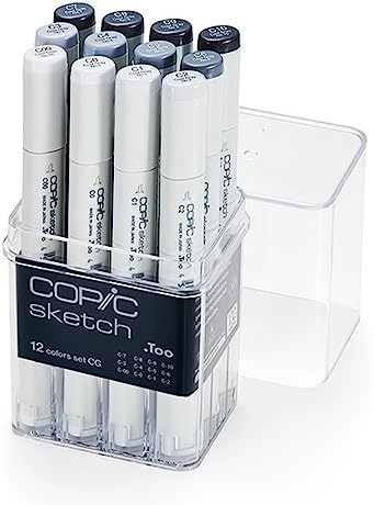 copic sketch alcohol markers, 12pc set, cool gray, side view