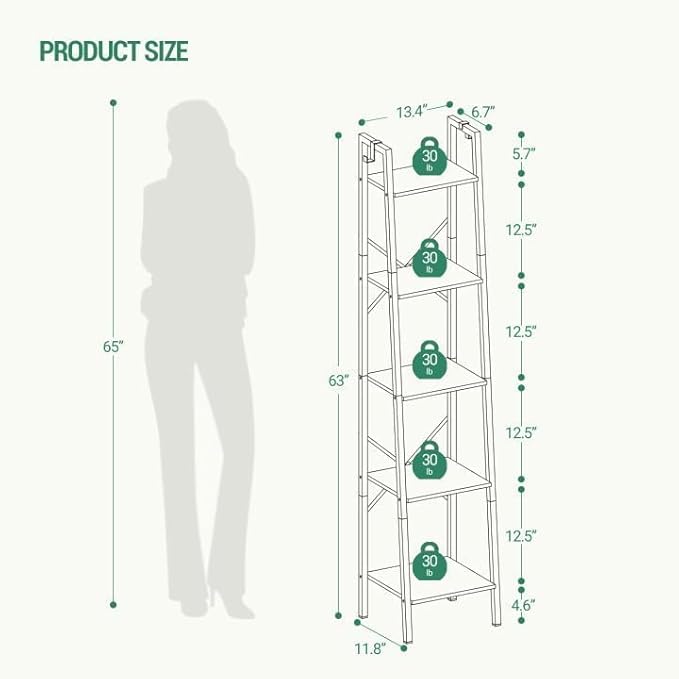 Hzuaneri Ladder Shelf, Bookshelf Bookcase, Freestanding Corner Storage Shelve - Image 2