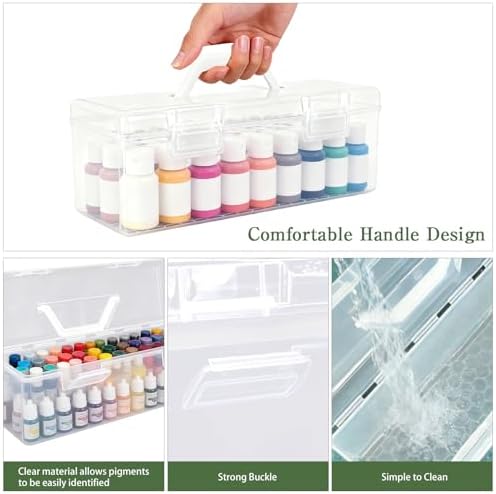 paint storage box with handle clear plastic organizer, close-up detail