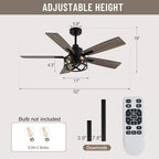 52" farmhouse ceiling fan with lights and remote, front angle view