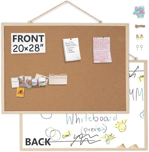 TooCust 20x28 Cork Boards for Walls with Solid Wood Frame, Whiteboard and Cor...