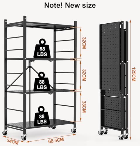 himix 4-tier foldable storage shelf with wheels 20, close-up detail