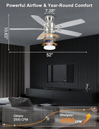 ohniyou 52'' silver low profile ceiling fan with shown in use