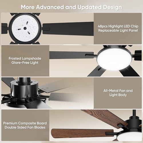 52'' ceiling fans with lights and remote control, package contents