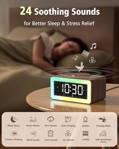 alarm clock for bedroom, wireless charging, bluetooth speaker, side view