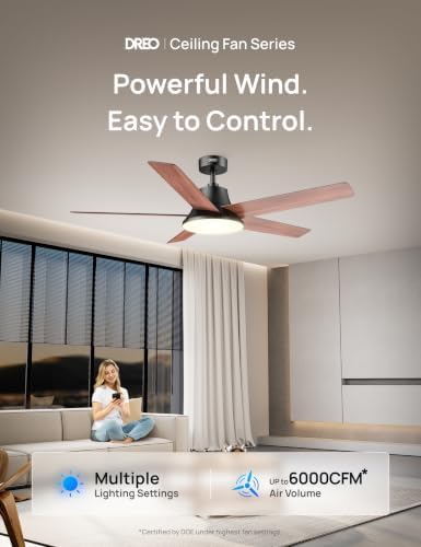 dreo smart ceiling fan with lights, 52 inch shown in use