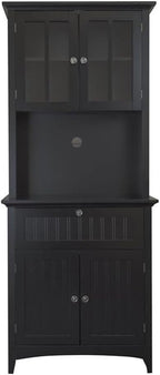 American Furniture Classics OS Home and Office Framed Glass Doors and Drawer in Black Kitchen Buffet with Hutch