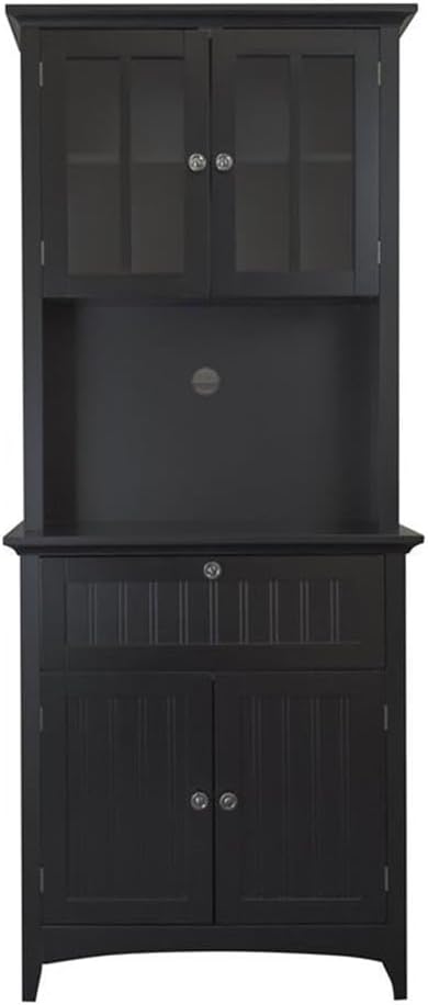 American Furniture Classics OS Home and Office Framed Glass Doors and Drawer in Black Kitchen Buffet with Hutch