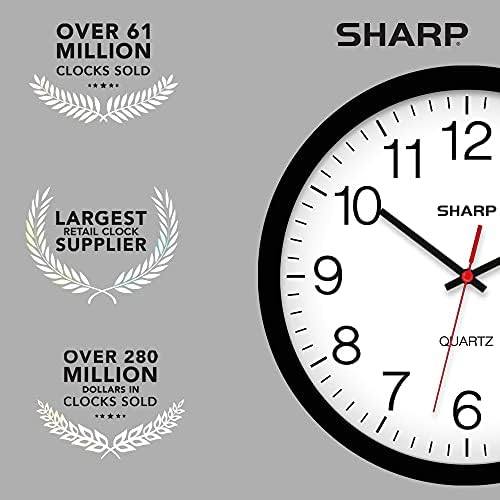 sharp 14-inch battery wall clock, silent non-ticking, easy-read on a desk or shelf