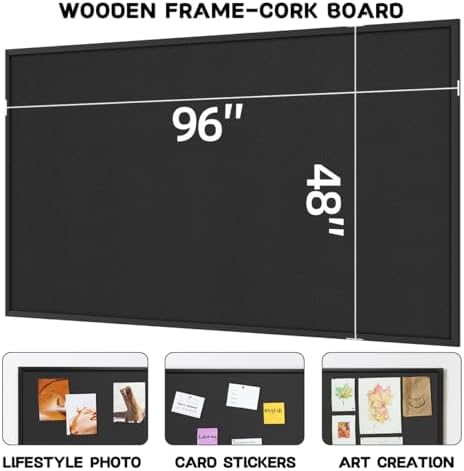 INNOVART Extra Large Cork Bulletin Board 96"X48" with Black Wood Frame