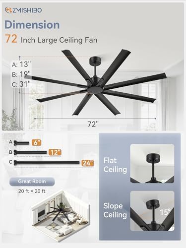 zmishibo 72 inch ceiling fan without light, 8, package contents