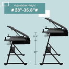 zeny adjustable drafting table with stool tilting drawing, close-up detail