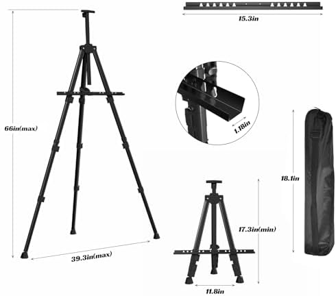 easels for painting canvas, aredy 66" art easel showing dimensions