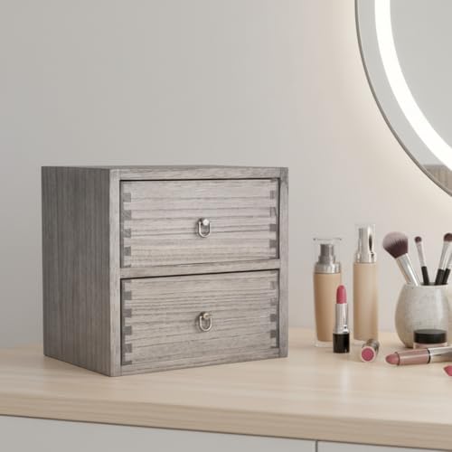 DDYURI Wooden Desktop Drawer Organizer Box 2-Tier Tabletop Storage Cabinet fo...