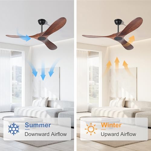 heimo 52 inch ceiling fan no light, wood, side view