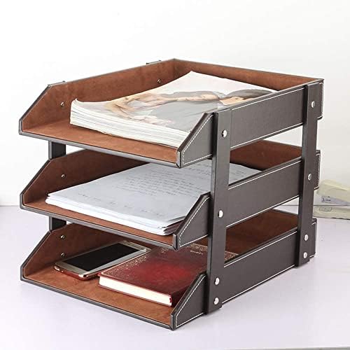 Very Sturdy 3 Tier Leather Desk File Rack for Office Supplies/Stationery/Fold...