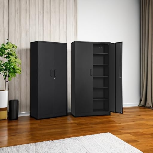 sisesol metal storage cabinet with 2 doors and shown in use