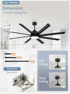 zmishibo 72 inch ceiling fans with lights,8 aluminum on a desk or shelf