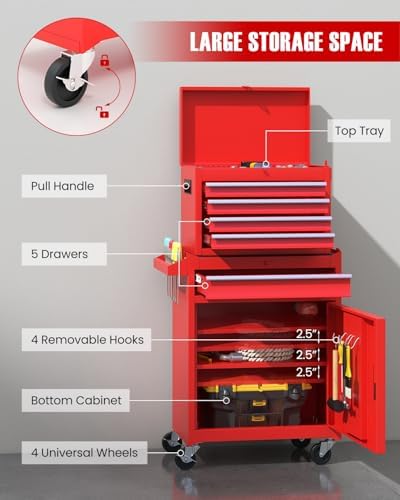 dreamade 5-drawer tool chest combo, rolling tool cabinet, package contents