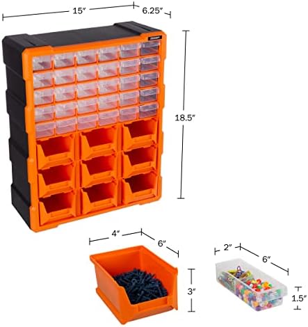 Stalwart Plastic Storage Drawers - 39-Drawer Screw Organizer, Black