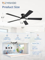 zmishibo 52 inch ceiling fans with lights, remote&app on a desk or shelf