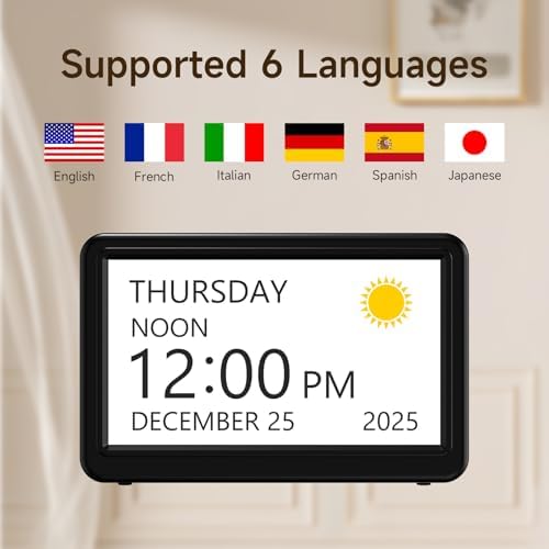 raynic date clock, digital clock with 12 themes, side view