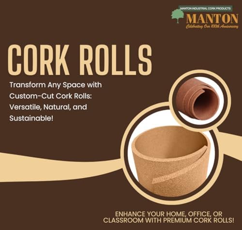 Manton Cork Premium Cork Roll - 4' x 5' x 3/8", 100% Natural Fac...
