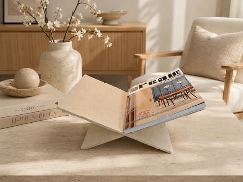 Faux Travertine Resin Book Stand, Large Open Book Holder Stand for Display &a...