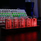 clocteck nixie tube clock with wi-fi sync, alarm shown in use