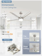 zmishibo 52 inch ceiling fans with lights, bend-resistant showing dimensions