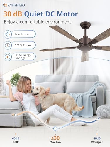 zmishibo 52 inch ceiling fan without light, brown, close-up detail