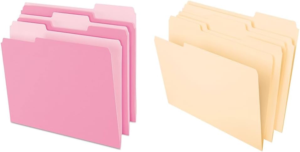 Pendaflex Letter Size File Folders Bundle - Pink Two-Tone 100 Count & Manila Classic 100 Count (152 1/3 PIN & 65213)