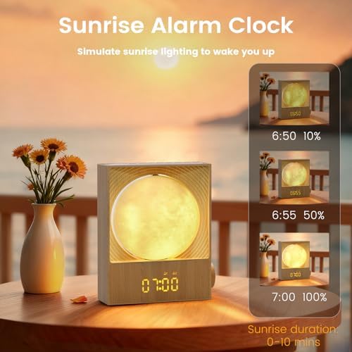 sunrise alarm clock, 360-degree rotating moonlight & 10, side view