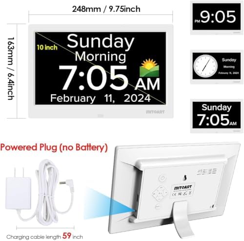 10.1 inch digital alarm clock with date and showing dimensions