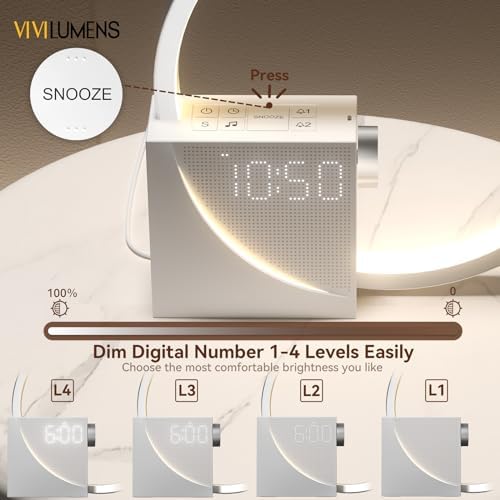 vivilumens sunrise digital alarm clock, white noise sound, side view