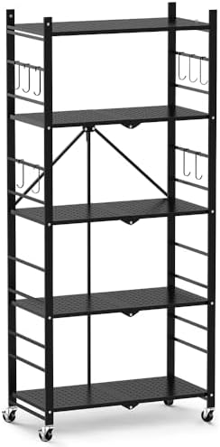 himix 5-tier foldable storage shelves with 20 hooks, view 9